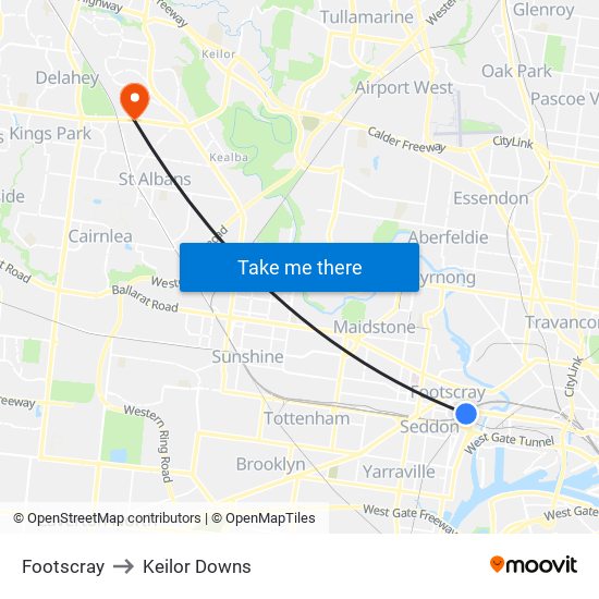 Footscray to Keilor Downs map