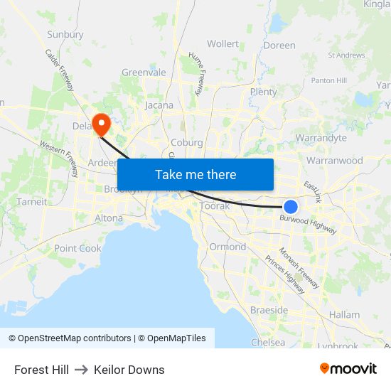 Forest Hill to Keilor Downs map