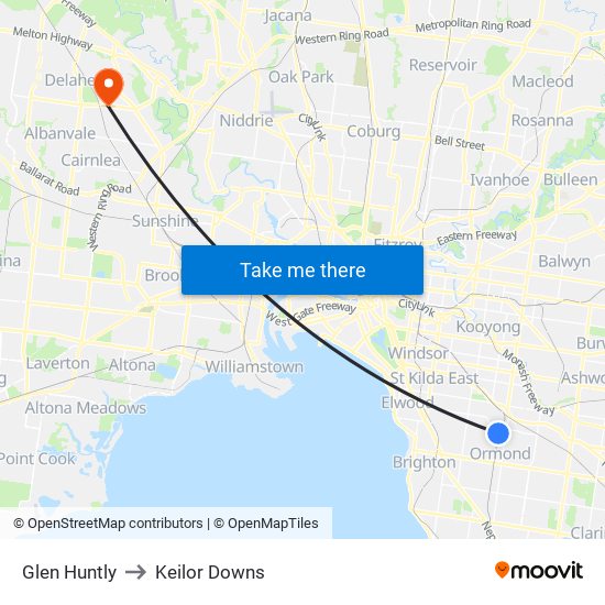 Glen Huntly to Keilor Downs map