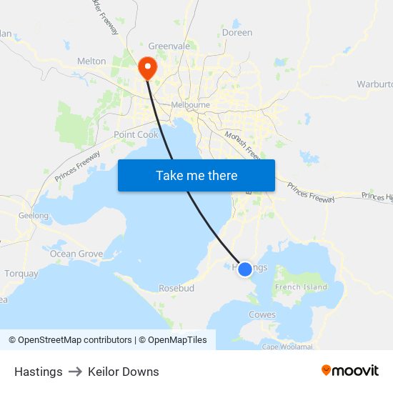 Hastings to Keilor Downs map