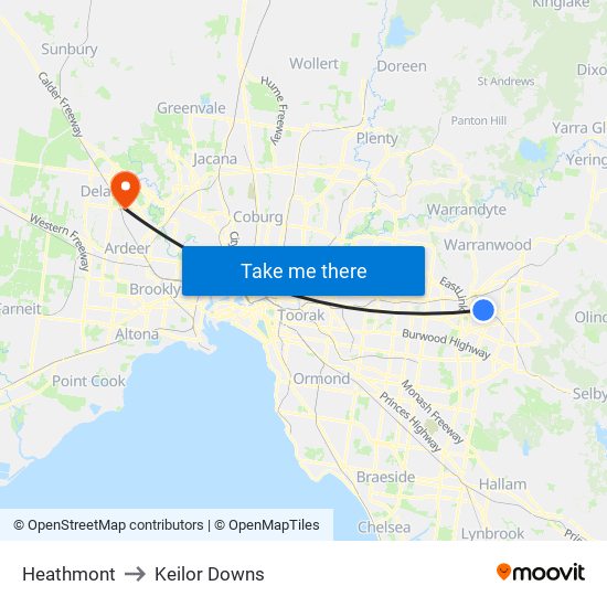 Heathmont to Keilor Downs map