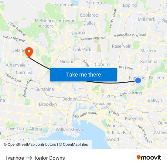 Ivanhoe to Keilor Downs map