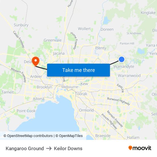 Kangaroo Ground to Keilor Downs map