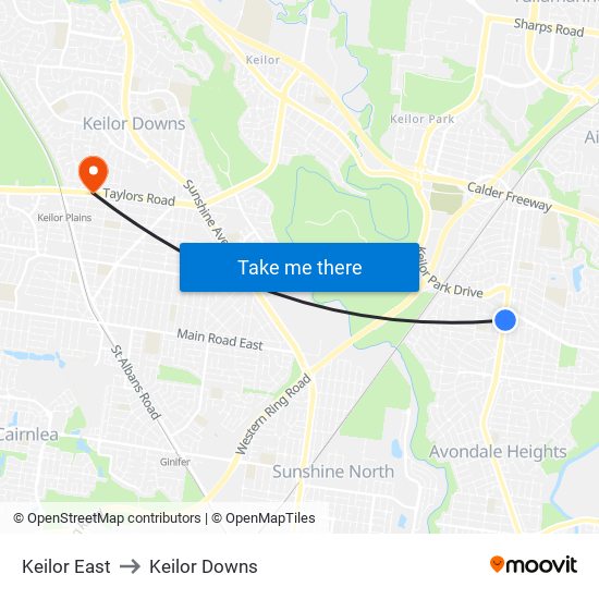 Keilor East to Keilor Downs map