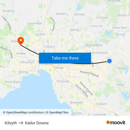 Kilsyth to Keilor Downs map