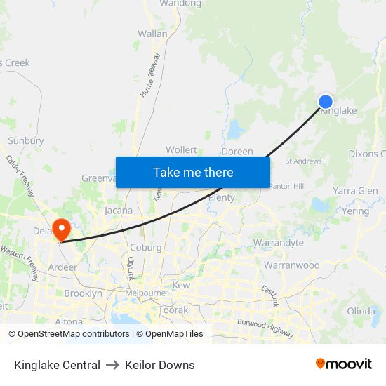 Kinglake Central to Keilor Downs map