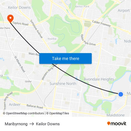 Maribyrnong to Keilor Downs map
