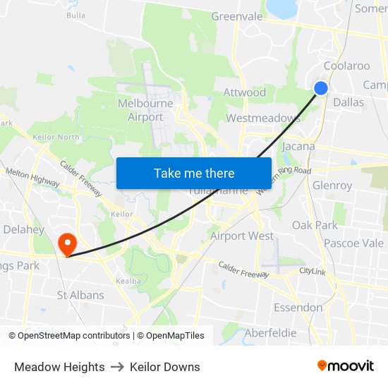 Meadow Heights to Keilor Downs map