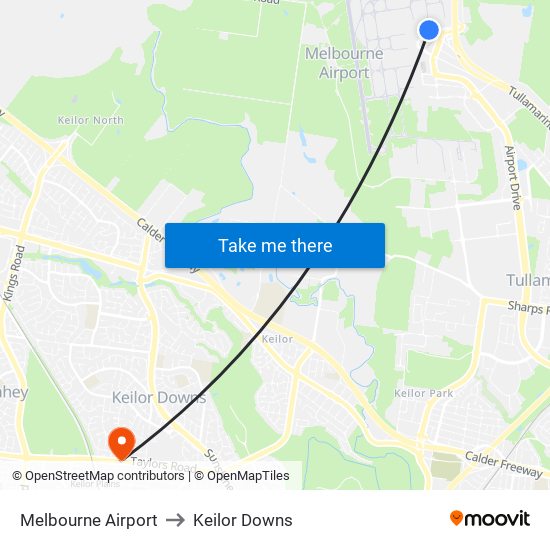 Melbourne Airport to Keilor Downs map