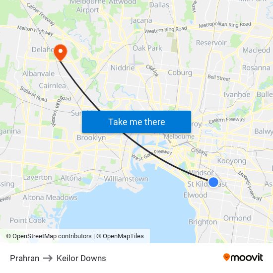 Prahran to Keilor Downs map