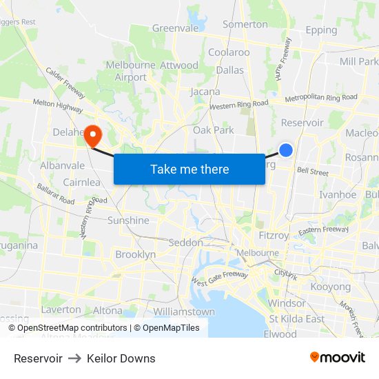 Reservoir to Keilor Downs map