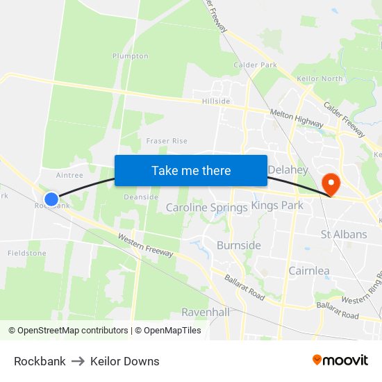 Rockbank to Keilor Downs map