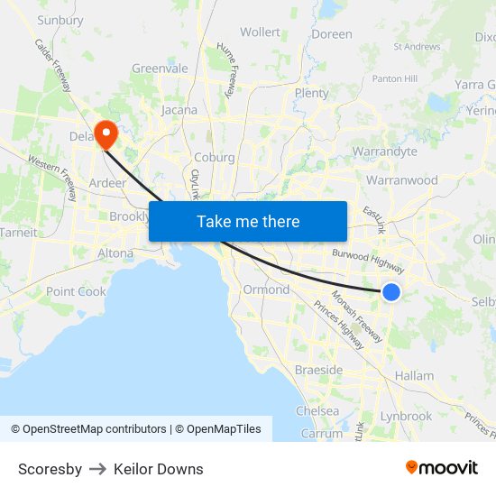 Scoresby to Keilor Downs map