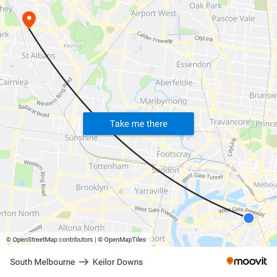 South Melbourne to Keilor Downs map