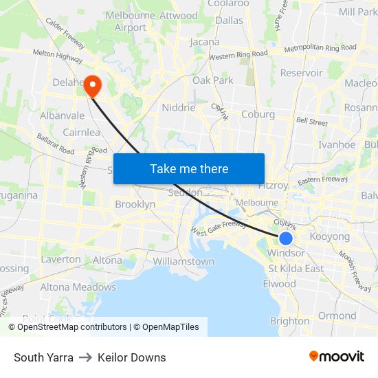 South Yarra to Keilor Downs map