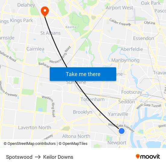 Spotswood to Keilor Downs map