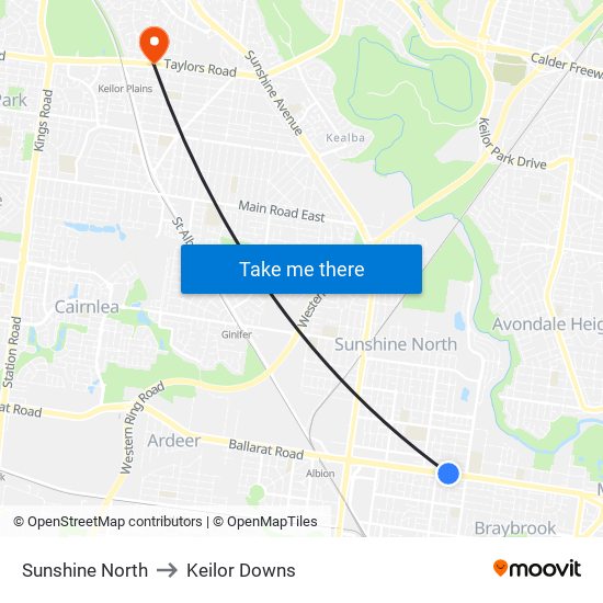 Sunshine North to Keilor Downs map