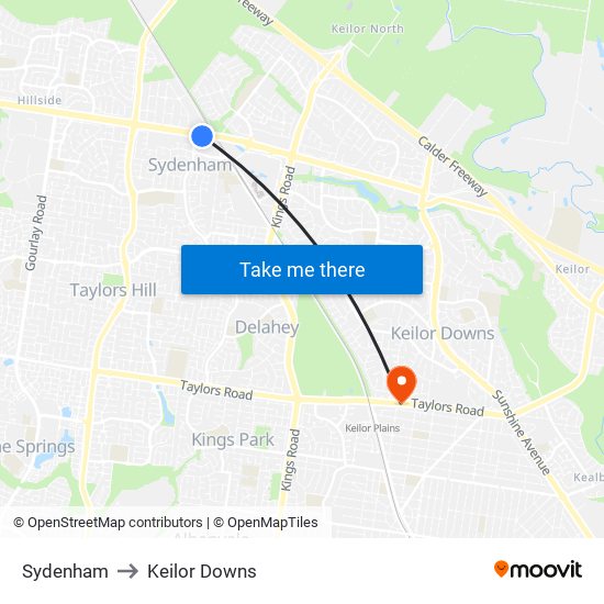 Sydenham to Keilor Downs map