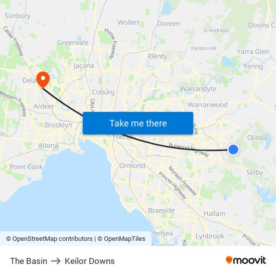 The Basin to Keilor Downs map