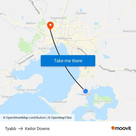 Tyabb to Keilor Downs map