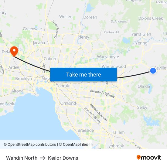 Wandin North to Keilor Downs map