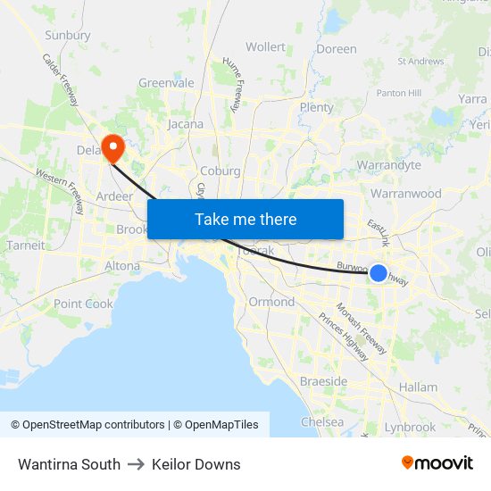 Wantirna South to Keilor Downs map