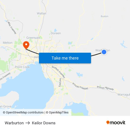 Warburton to Keilor Downs map