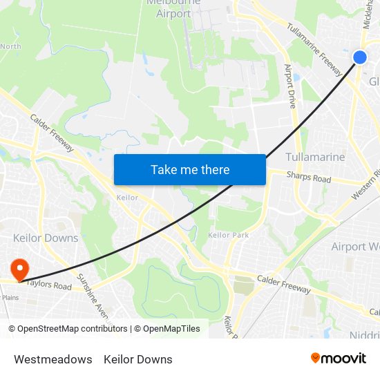 Westmeadows to Keilor Downs map