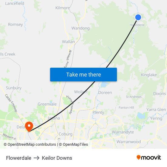 Flowerdale to Keilor Downs map