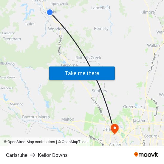 Carlsruhe to Keilor Downs map