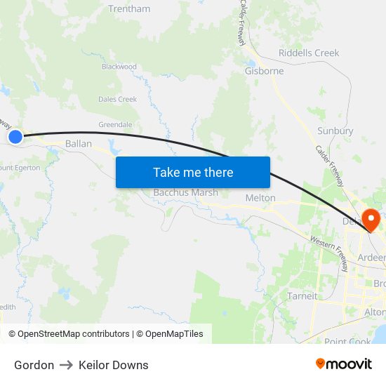 Gordon to Keilor Downs map