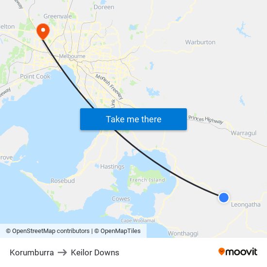 Korumburra to Keilor Downs map