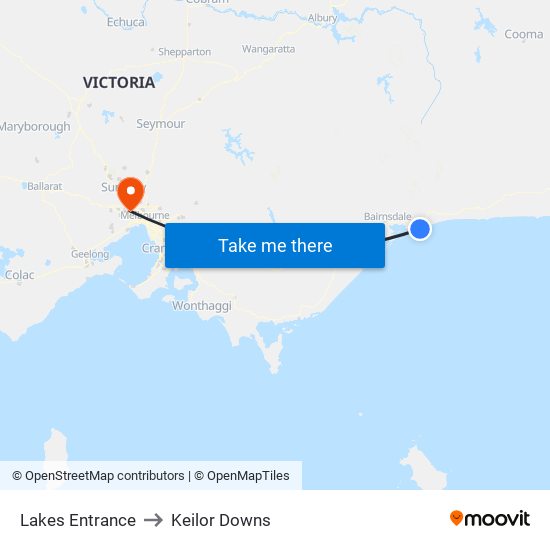 Lakes Entrance to Keilor Downs map