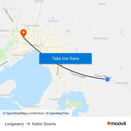 Longwarry to Keilor Downs map