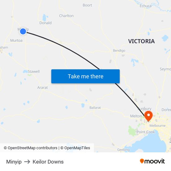 Minyip to Keilor Downs map
