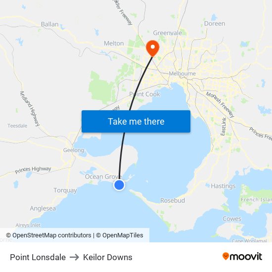 Point Lonsdale to Keilor Downs map