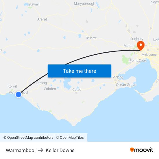 Warrnambool to Keilor Downs map