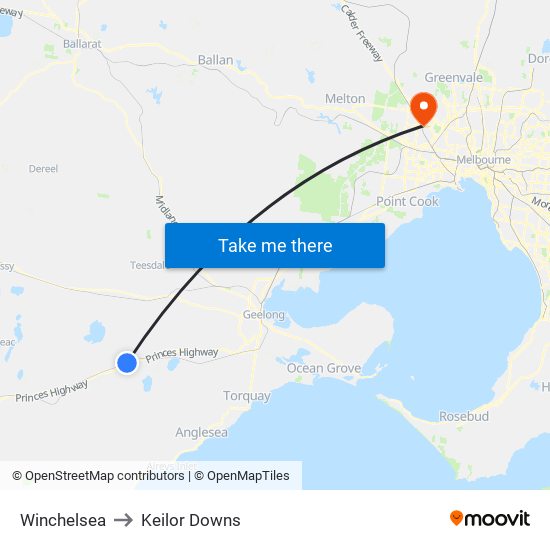 Winchelsea to Keilor Downs map