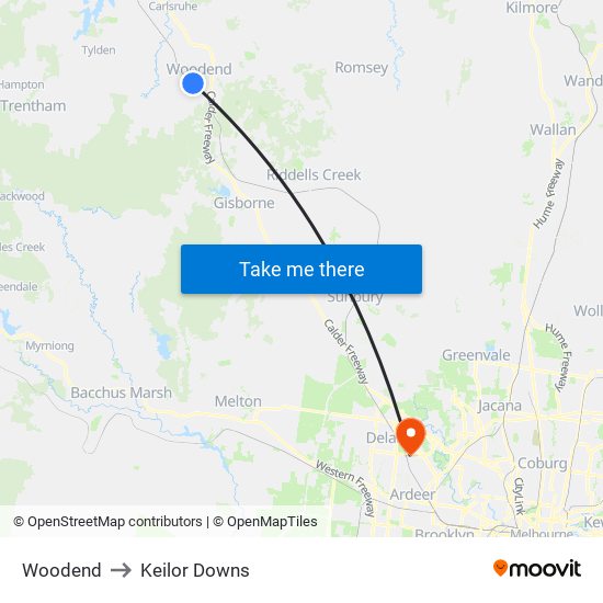 Woodend to Keilor Downs map