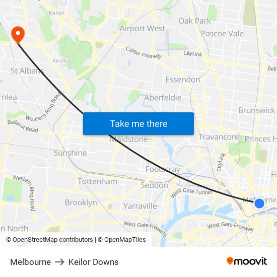 Melbourne to Keilor Downs map