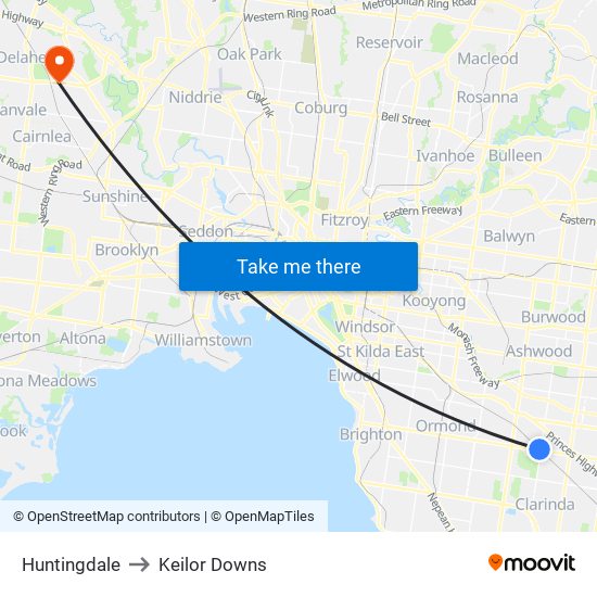 Huntingdale to Keilor Downs map