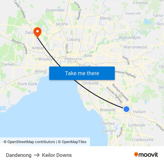 Dandenong to Keilor Downs map