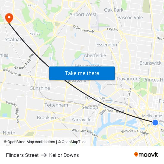 Flinders Street to Keilor Downs map