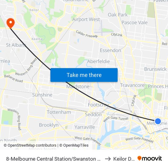 8-Melbourne Central Station/Swanston St (Melbourne City) to Keilor Downs map