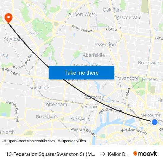 13-Federation Square/Swanston St (Melbourne City) to Keilor Downs map