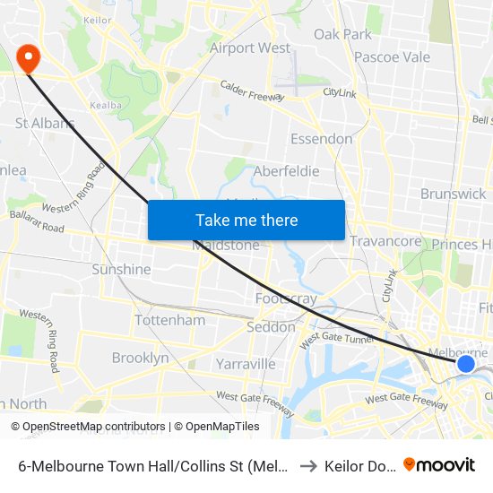 6-Melbourne Town Hall/Collins St (Melbourne City) to Keilor Downs map