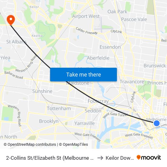 2-Collins St/Elizabeth St (Melbourne City) to Keilor Downs map