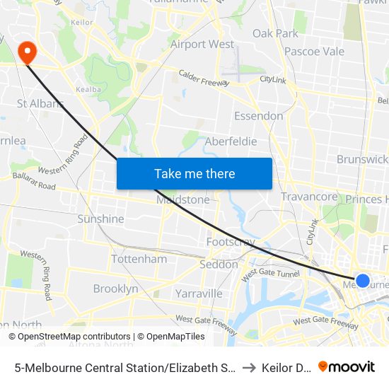 5-Melbourne Central Station/Elizabeth St (Melbourne City) to Keilor Downs map