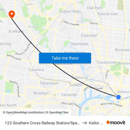 122-Southern Cross Railway Station/Spencer St (Melbourne City) to Keilor Downs map