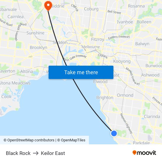 Black Rock to Keilor East map